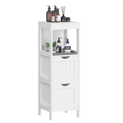 Storage Cabinet, Storage Organizer Rack Stand for Bathroom, Living Room, Bedroom, Multifunctional Corner Unit, 2 Drawers, 35 Inches in Height - 11.8" x 11.8" x 35"/White